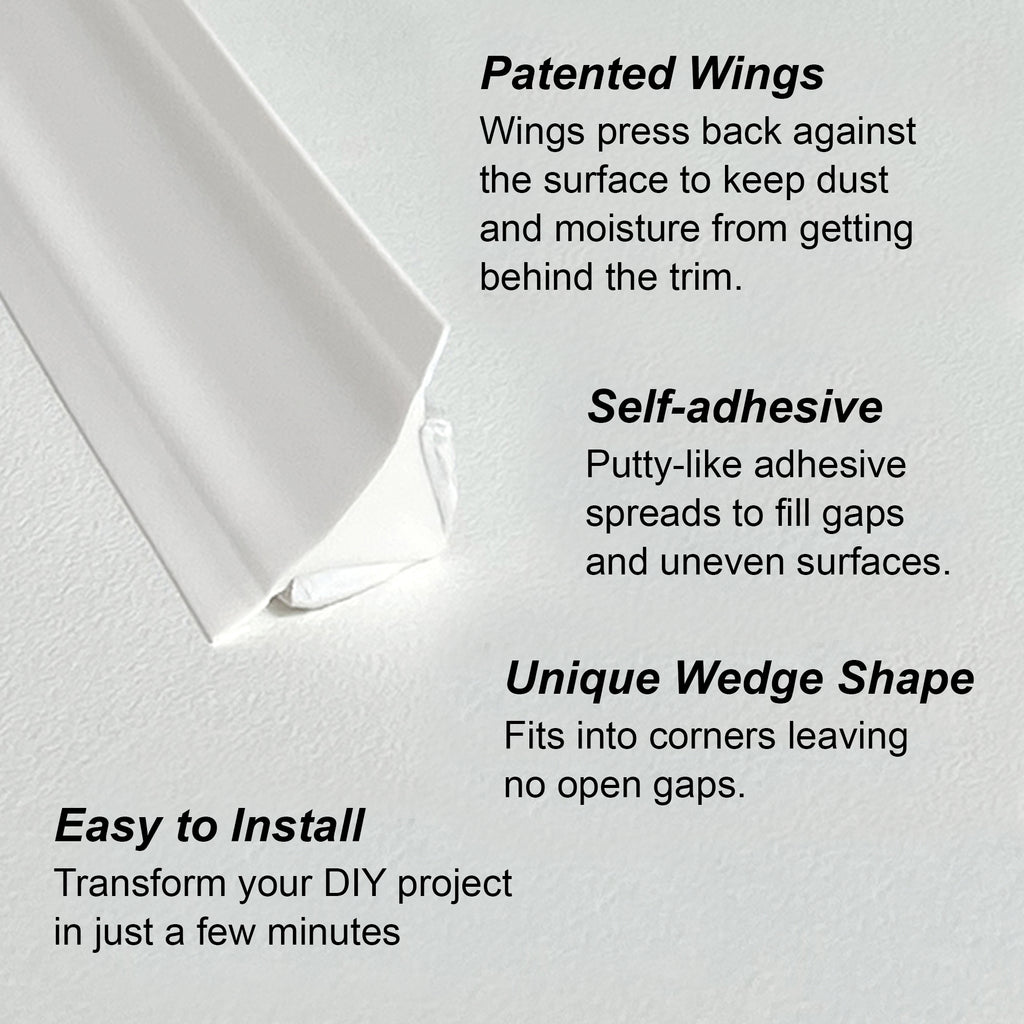 InstaTrim 3/4 in. x 50 ft. White PVC Self-Adhesive Flexible Caulk, Trim, Molding, Applicator Tool, Corner Caps | 7550-WHT-APCP