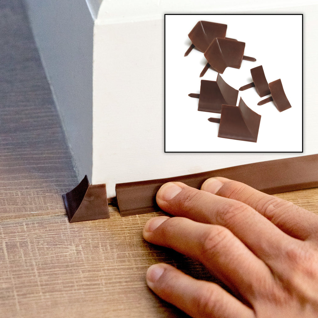Dark Brown 6 pack Variety pack of InstaTrim corners and end caps with installation.