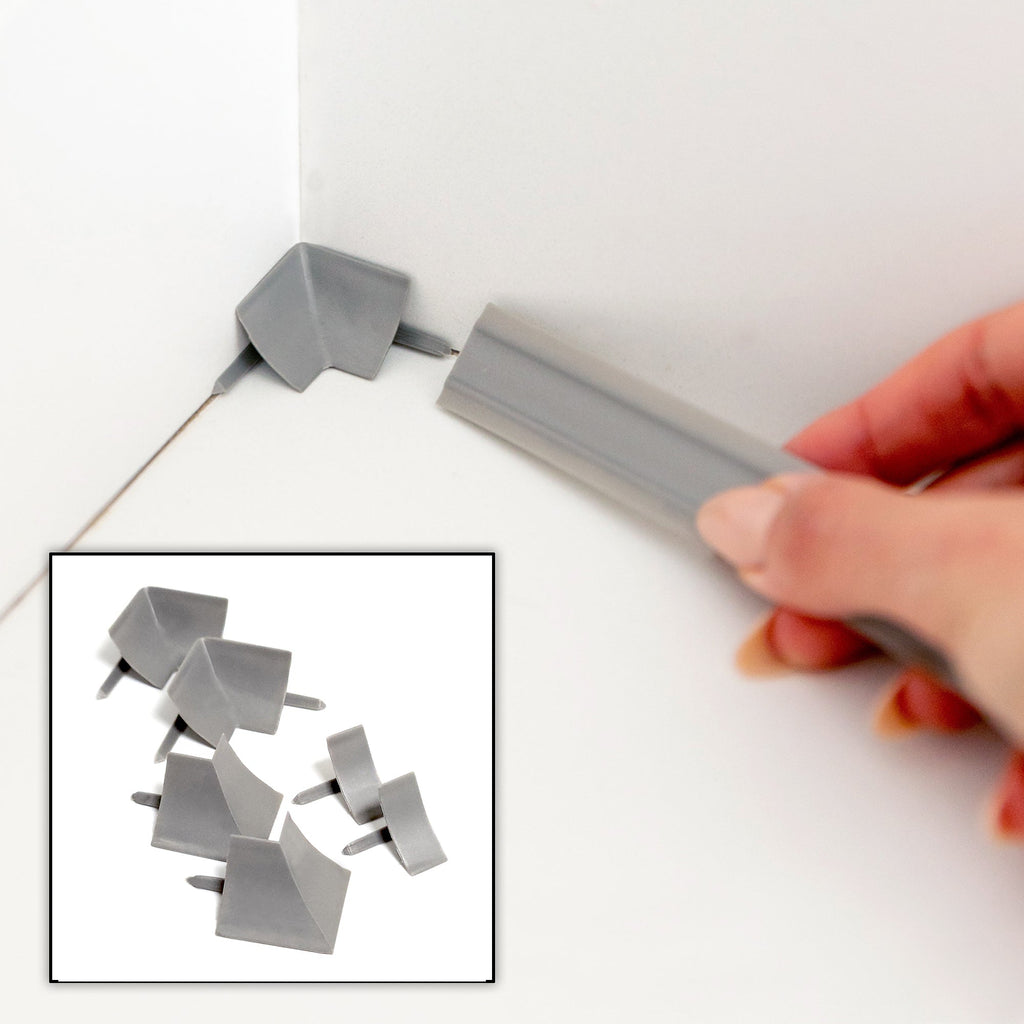 Grey 6 pack Variety pack of InstaTrim corners and end caps with installation.