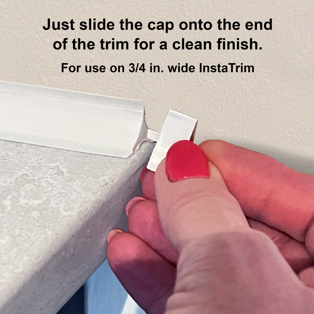 This is how InstaTrim ends and corners look on a kitchen or bathroom counter to give a clean end to the trim 