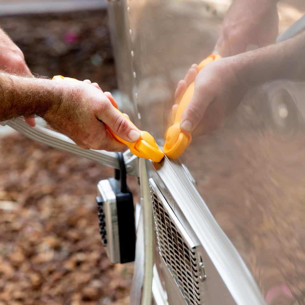 Use InstaTrim grey flexible trim strips on your RV or outdoor mode of transportation