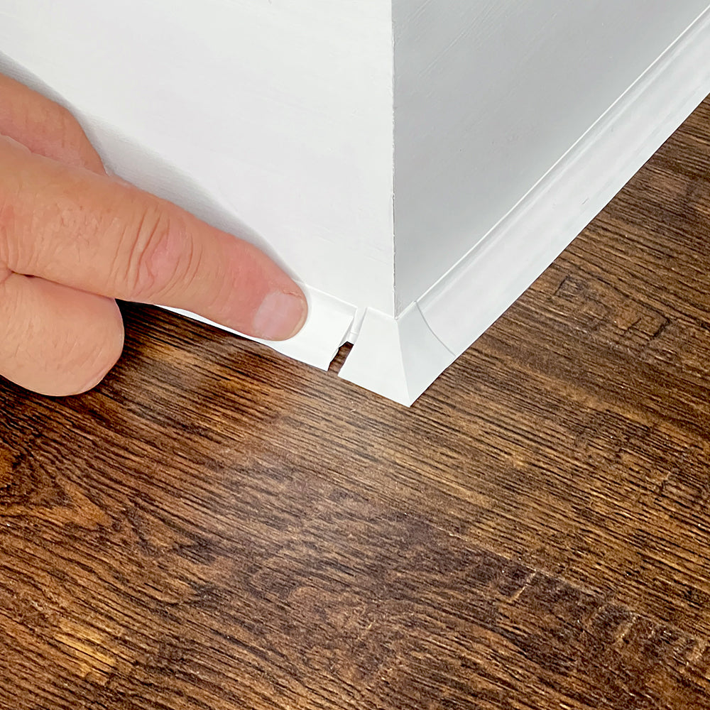 white 6 pack Variety pack of InstaTrim corners and end caps with installation.